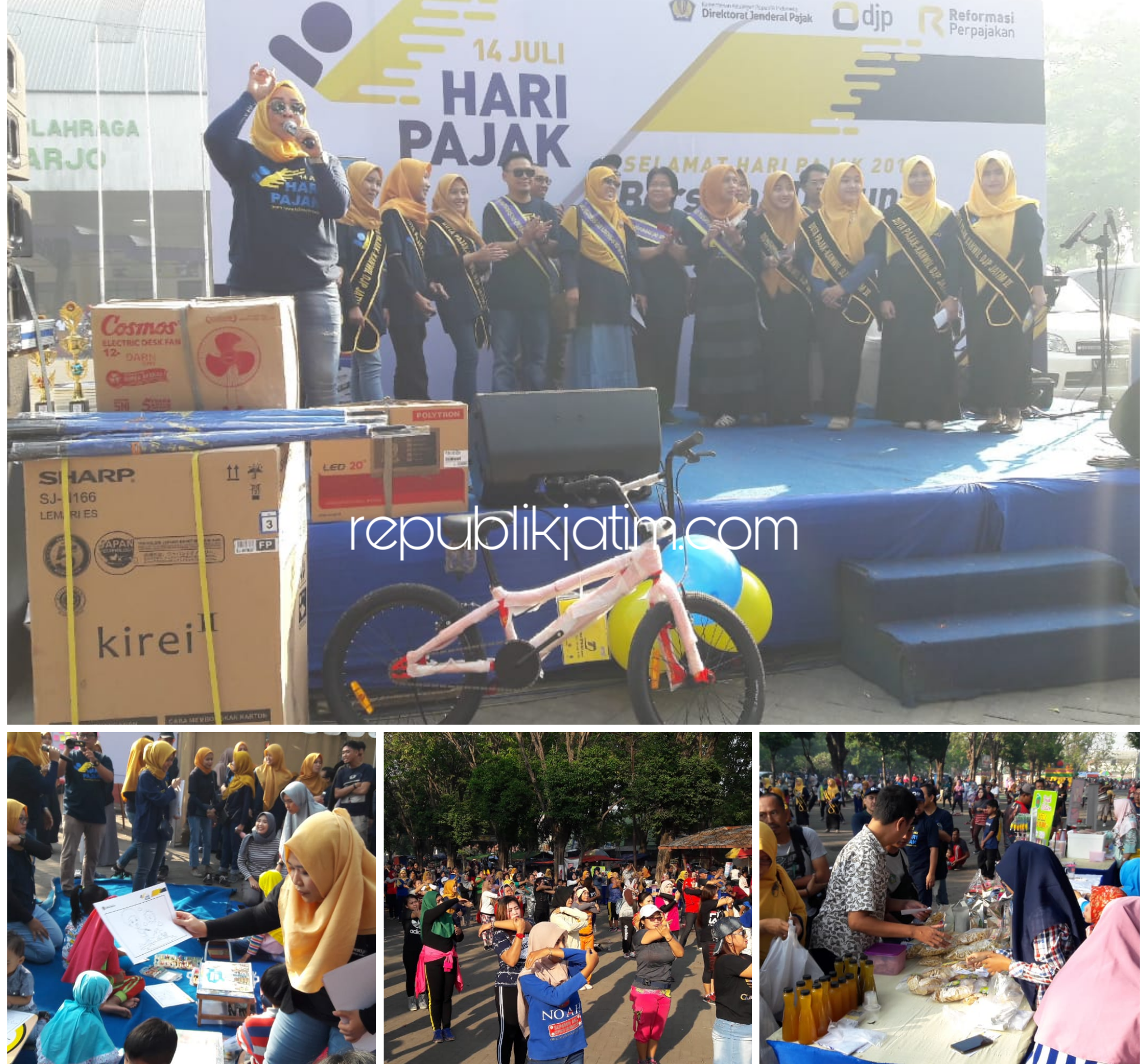 PERINGATAN - Kanwil DJP Jatim II memperingati hari pajak dengan menggelar Care Free Day di Parkir Timur GOR Sidoarjo dengan berbagai kegiatan positif mulai senam, pemeriksaan kesehatan hingga bazar UMKM, Minggu (14/07/2019).