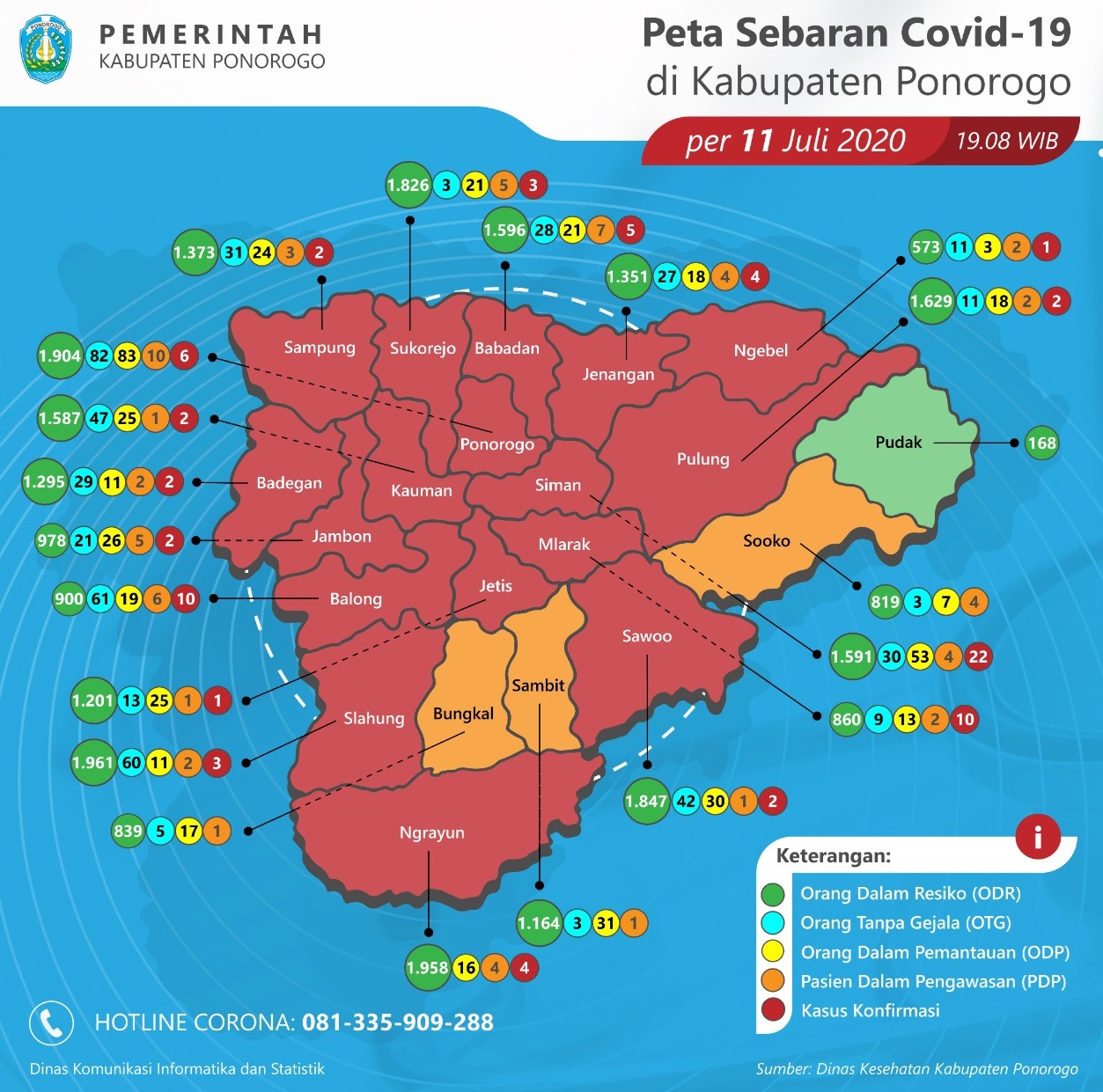 PETA - Peta sebaran Covid di Ponorogo.