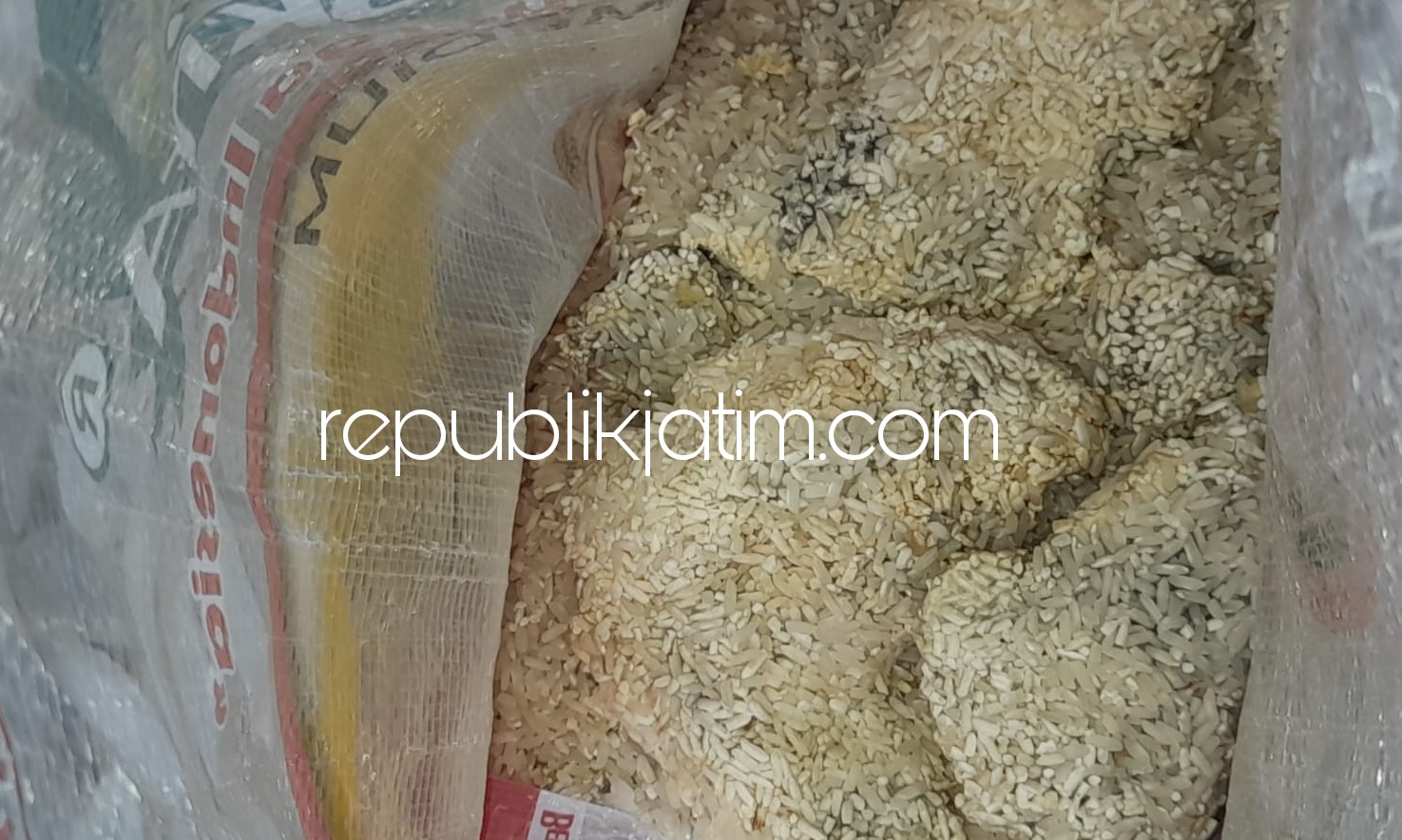 TAK LAYAK - Beras Bantuan Sosial (Bansos) yang diterima warga Desa Kedungrejo, Kecamatan Waru, Sidoarjo banyak ditemukan yang tidak layak karena warnanya kuning, berbau tak sedap dan menggumpal, Rabu (11/08/2021).