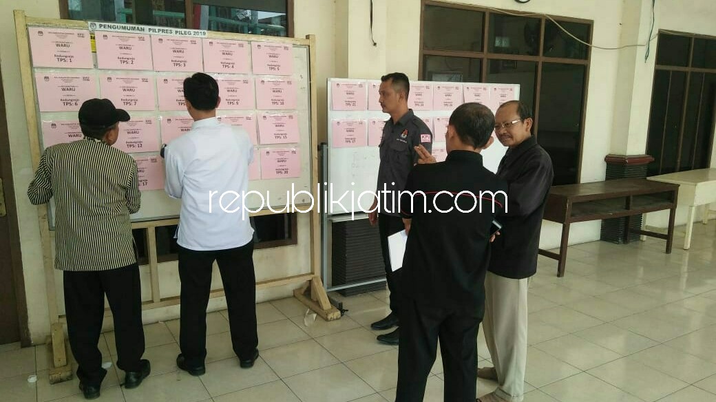 CEK - Ketua KPU Sidoarjo, M Zainal Abidin dan Sekretaris KPU, Sulaiman mengecek pemasangan DPT di Desa Kedungrejo, Kecamatan Waru, Sidoarjo, Kamis (30/08/2018).