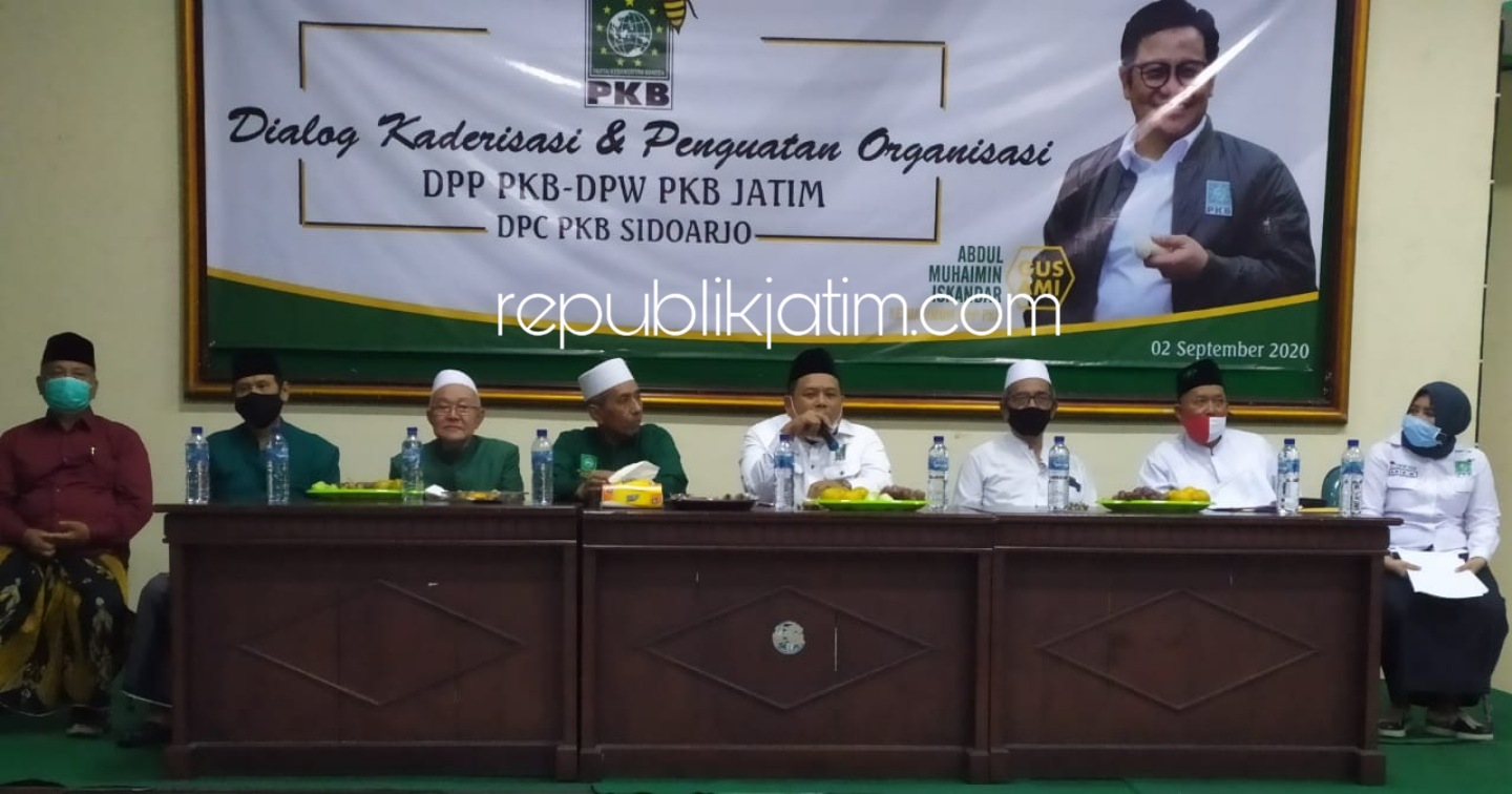 PENCALONAN - Ketua DPC PKB Sidoarjo, Fathan memimpin konsolidasi penguatan organisasi hingga ada 3 Pasangan Calon (Paslon) Bupati dan Wakil Bupati yang diusung PKB dalam Pilkada 9 Desember 2020 mendatang di kantor DPC PKB Sidoarjo, Rabu (02/09/2020).