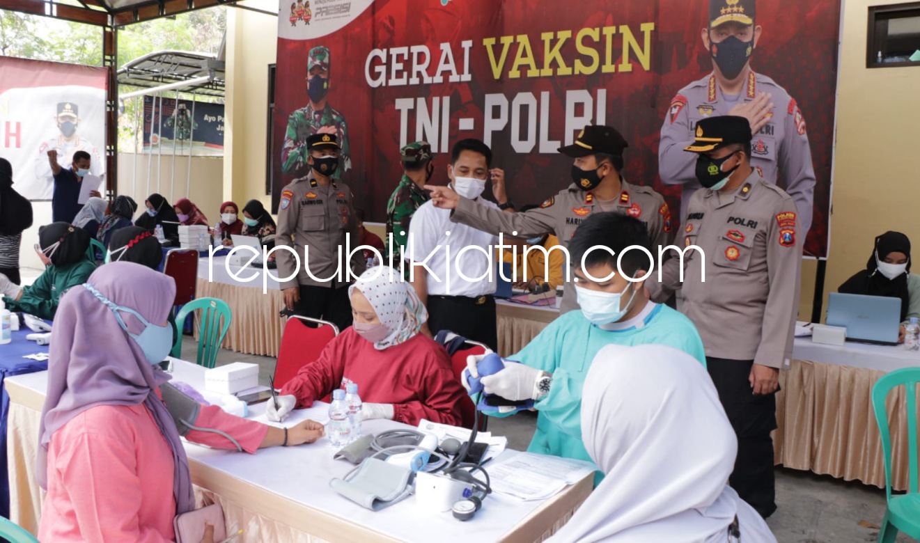 VAKSIN - Kapolres Ponorogo AKBP Mochamad Nur Azis mengcek lokasi vaksinasi di 10 wilayah kecamatan, Sabtu (11/09/2021).