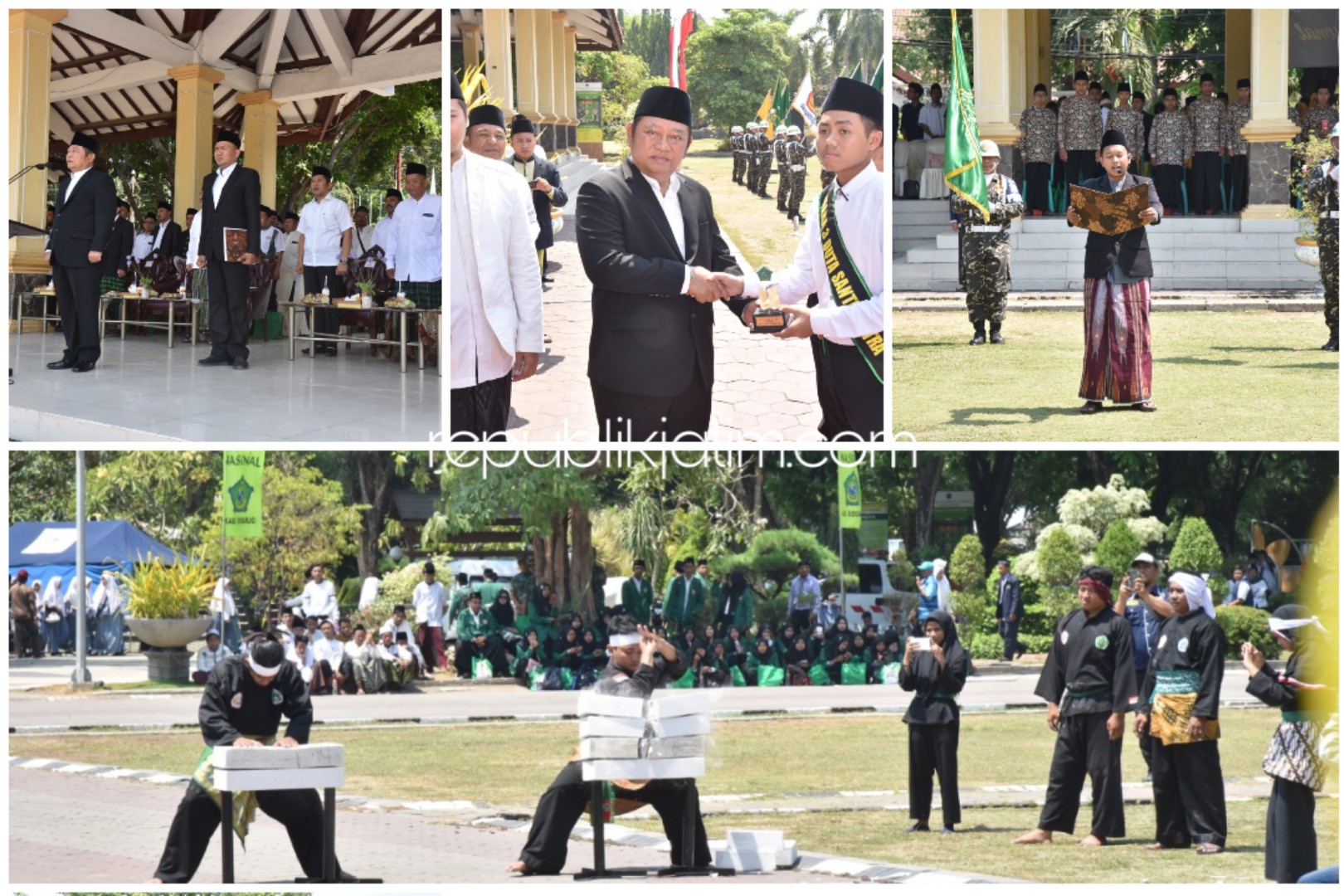 UPACARA - Bupati Sidoarjo, Saiful Ilah menjadi inspektur upacara Hari Santri Nasional (HSN) 2019 yang digelar di Alun-Alun Sidoarjo, Selasa (22/10/2019).