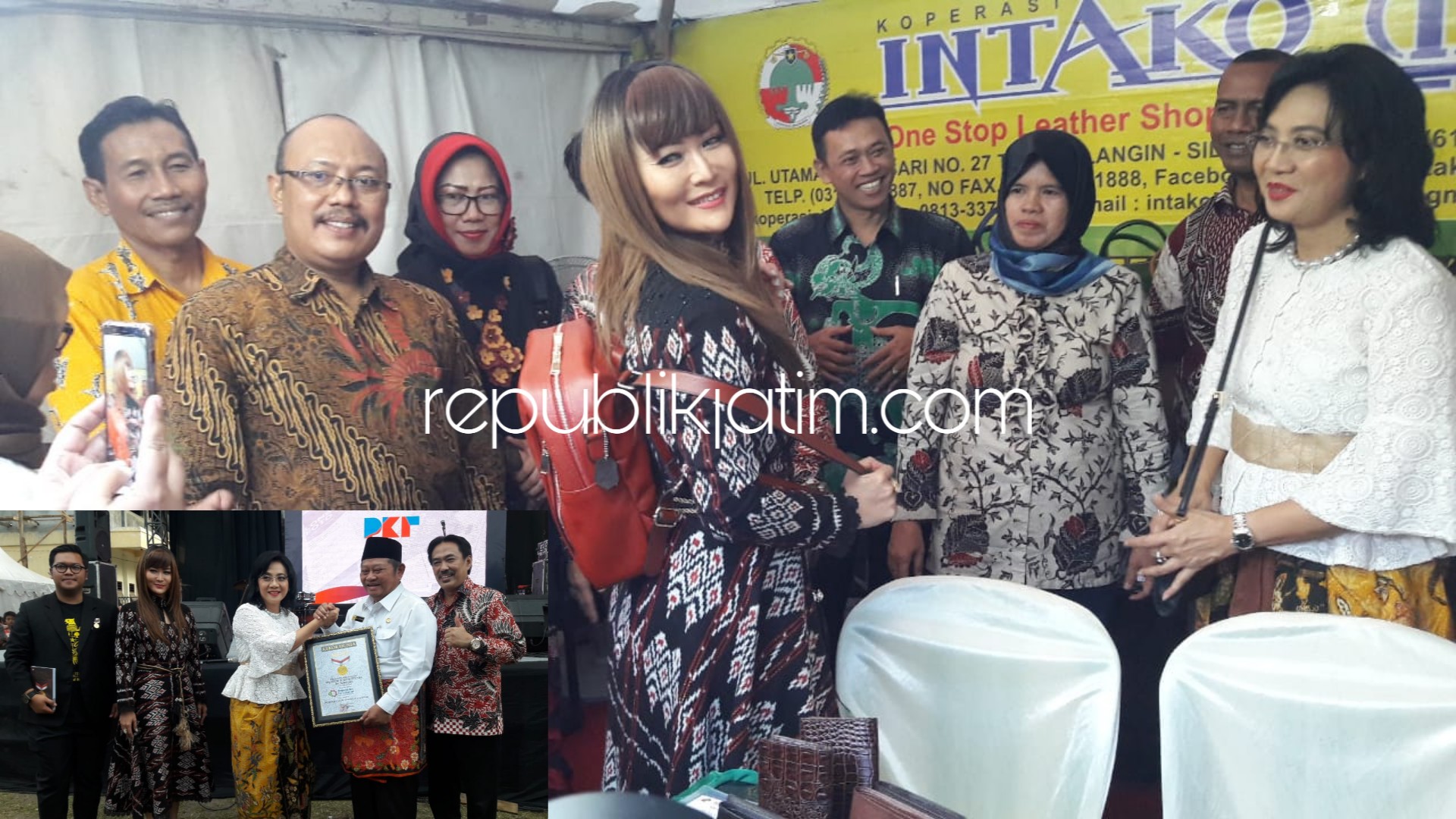 BANGGA - Artis Ibu Kota Inul Daratista Bangga menggunakan tas hasil produksi perajin Tanggulangin dan penyerahan rekor MURI mural 2,5 kilometer dalam pembukaan PKT, Jumat (02/11/2018) petang.