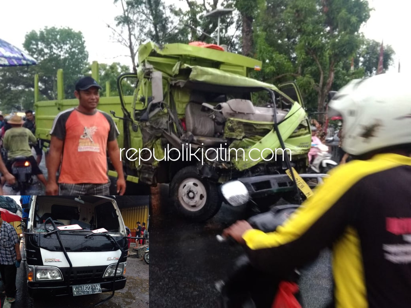 HANCUR - Kondisi truk bermuatan pipa bernopol W 8374 UE hancur usai menghantam truk bernopol K 1622 HK di jalur Ponorogo - Trenggalek, Kamis (08/11/2018) petang.