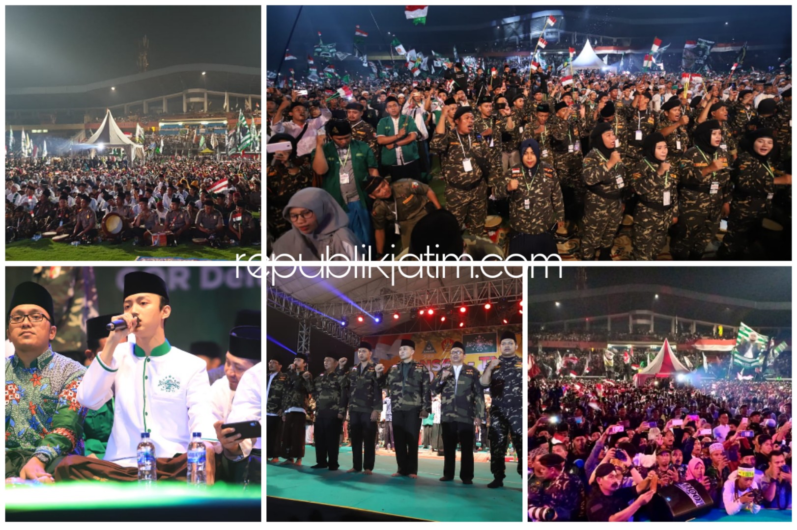 SHOLAWAT - Lebih dari 25.000 santriawan dan santriwati mengikuti acara Banser, TNI dan Polri Bersholawat di GOR Delta Sidoarjo, Sabtu (14/12/2019) malam.