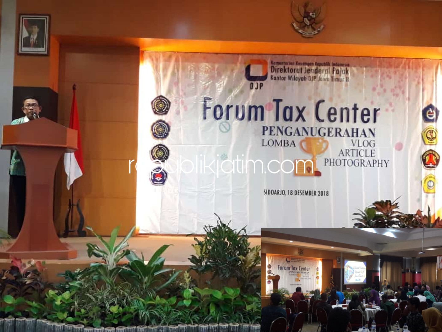 TAX CENTER - Kepala Kanwil DJP Jatim II, Neilmaldrin Noor membuka acara Forum Tax Center di Aula Lantai IV Kanwil DJP Jatim II, Selasa (18/12/2018).