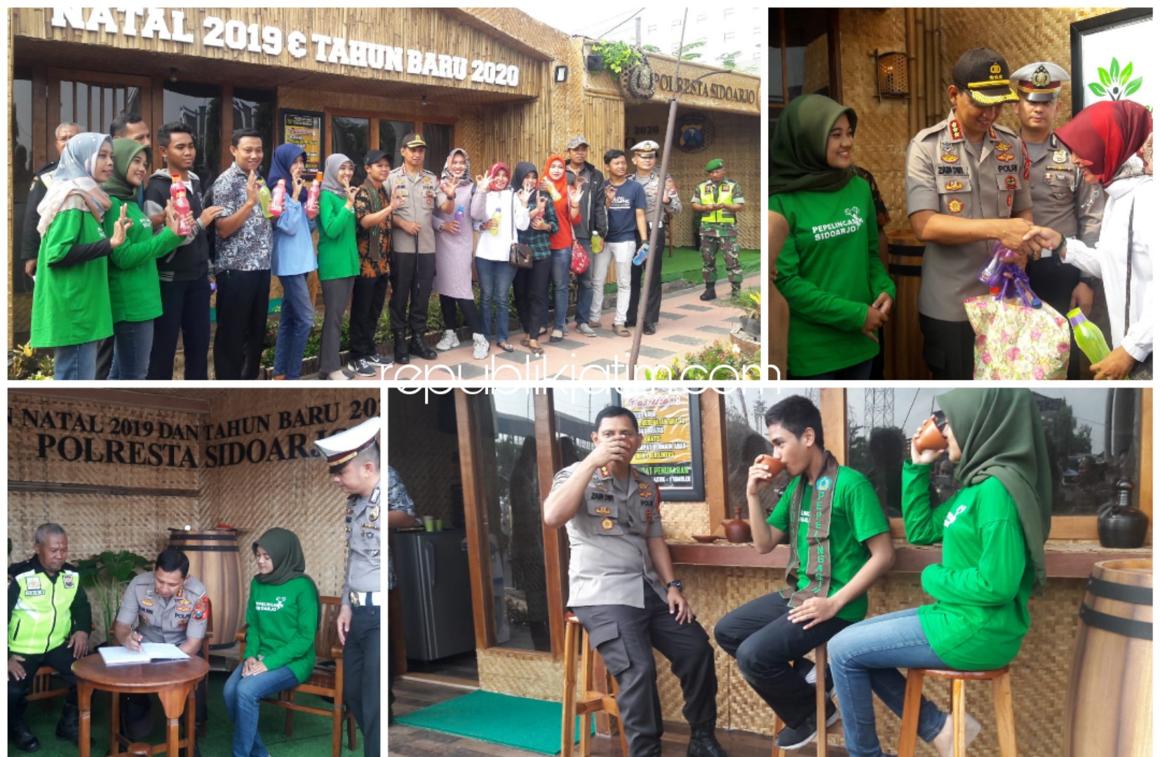 DIOPERASIKAN - Kapolresta Sidoarjo, Kombes Pol Zain Dwi Nugroho dan Kasat Lantas, AKP Eko Iskandar mulai mengoperasikan Pos Pelayanan (Pos Yan) Bundaran Perumahan Taman Pinang Indonesia (TPI) Sidoarjo berkonsep Go Green, Senin (23/12/2019).