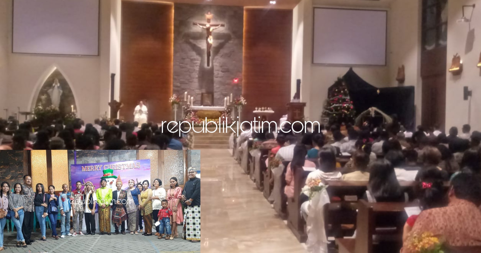 MISA - Suasana malam Misa Natal umat Katolik di Gereja Santa Monica Krian, Sidoarjo, Selasa (24/12/2019) malam.