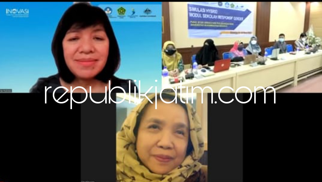 PAPARAN - Narasumber Direktur Eksekutif Rumah Kita Lies Marcoes, Perwakilan Inovasi Repelita Tambunan serta fasilitator Ketua Pusat Studi Gender, Perempuan dan Anak (PSGPA) Umsida Kemil Wachidah menggelar acara Sekolah Responsif Gender, Rabu (09/02/2022).
