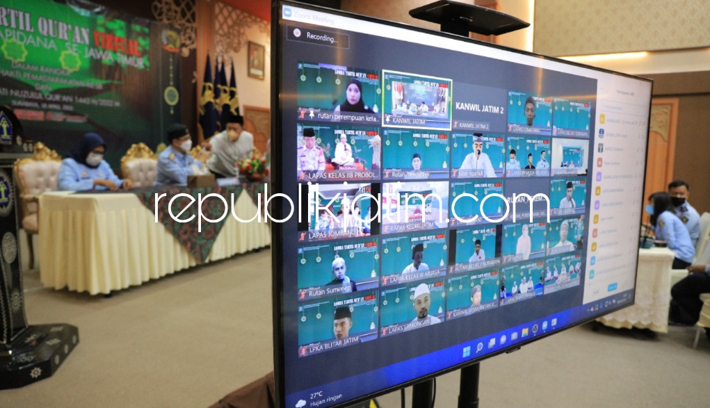 LOMBA - Kanwil Kemenkumham Jatim memeriahkan Nuzulul Quran dengan menggelar lomba tartil Al-Quran secara virtual dengan peserta 39 warga binaan pemasyarakatan (WBP) di seluruh Jatim, Rabu (20/04/2022).