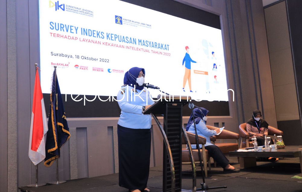 BAROMETER - Pelayanan Kekayaan Intelektual Kemenkumham Jawa Timur menjadi barometer nasional saat acara sosialisasi di Hotel Double Tree, Surabaya, Selasa (18/10/2022).