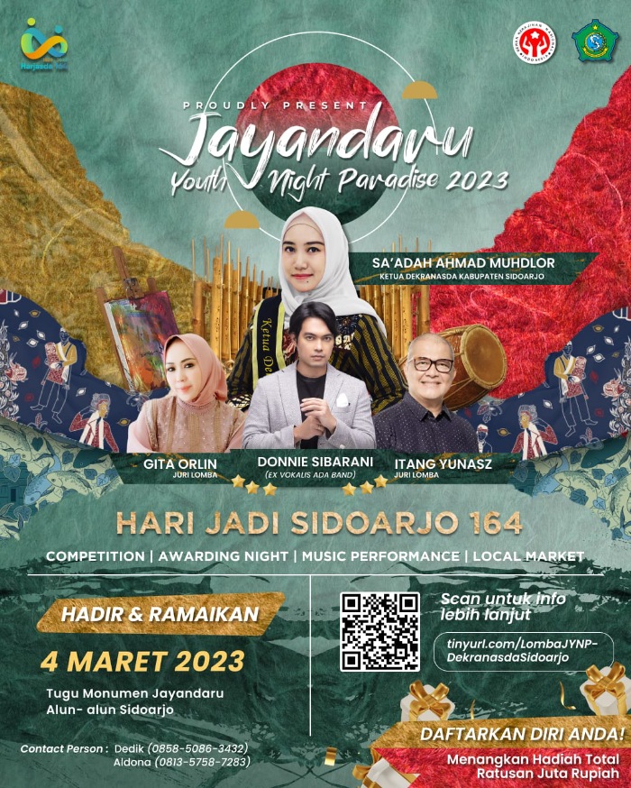 FESTIVAL - Dekranasda Sidoarjo menggelar Jayandaru Youth Night Paradise 2023 sebagai festival budaya lokal di Kota Delta yang banyak digelar, Sabtu (04/03/2023) malam.