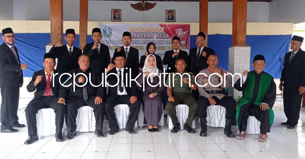 PELANTIKAN - Sebanyak enam perangkat Desa Koripan, Munggu dan Desa Padas, Kecamatan Bungkal, Ponorogo dilantik Camat Bungkal, Siti Hanifah bertempat di Balai Desa Koripan, Kamis (16/03/2023) sore.