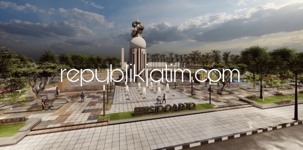 REVITALISASI - Progres pekerjaan revitalisasi Alun - Alun Sidoarjo mencapai 58 persen dan ditargetkan akhir Desember 2023 bakal selesai semua, Selasa (05/12/2023). 