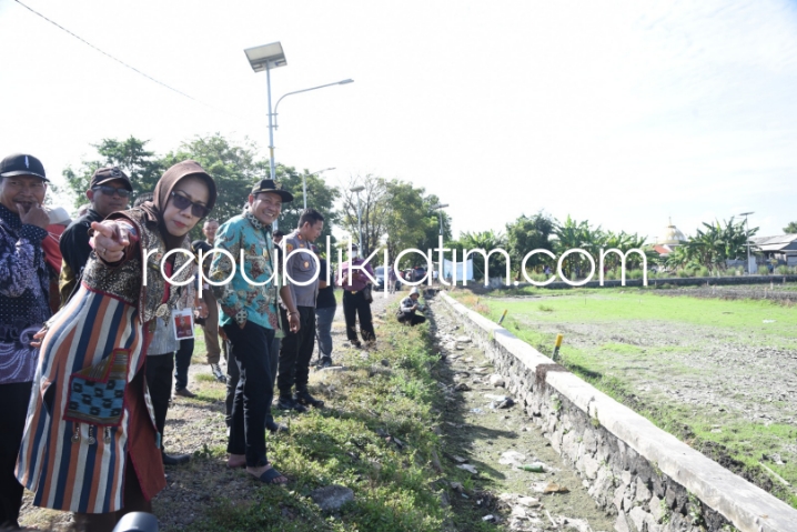 KEKERINGAN - Plt Bupati Sidoarjo Subandi langsung melakukan sidak lahan pertanian Desa Kupang, Kecamatan Jabon, Sidoarjo yang mengalami kekeringan didampingi sejumlah pejabat lainnya, Selasa (04/06/2024).