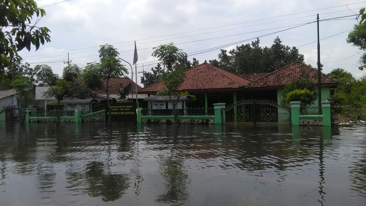 TAK SURUT - Kondisi Kantor Balai Desa Ketapang, Kecamatan Tanggulangin yang terendam banjir setinggi 90 sentimeter tak kunjung surut berhari-hari, Rabu (29/11/2027).