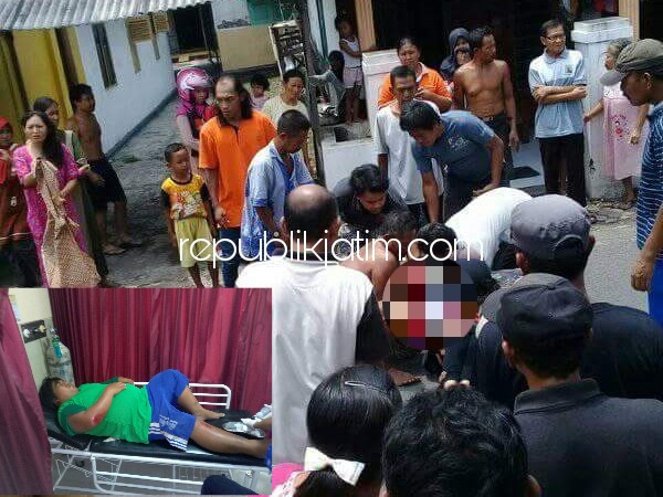 TEWAS - Ika Suryani (22) dievakuasi warga usai motornya menabrak motor Budi Santoso di JL Raya Desa Singopadu, Kecamatan Tulangan, Kabupaten Sidoarjo, Senin (05/02/2018).