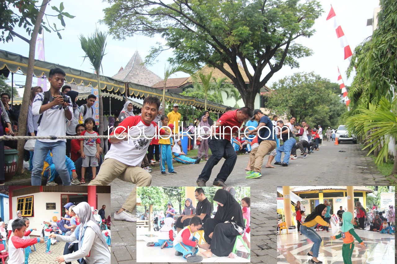 LOMBA - Sejumlah perlombaan meramaikan Milad Al Muslim Desa Wadungasri, Kecamatan Waru, Kabupaten Sidoarjo mempererat hubungan orangtua dan putra putrinya, Sabtu (10/03/2018).