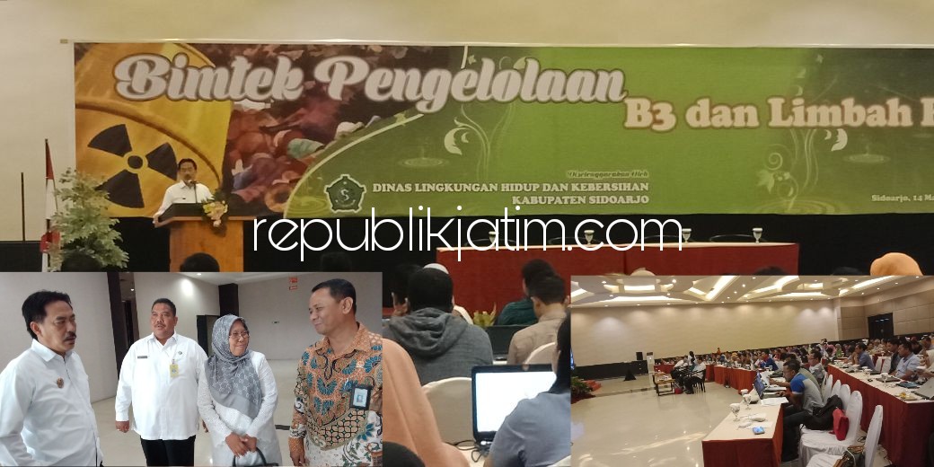 PERINGATAN - Wabup Sidoarjo, Nur Ahmad Syaifuddin memberi peringatan ke sekitar 200 perusahaan untuk mengelolah limbah B3 agar tak merugikan generasi penerus dalam Bintek Pengelolaan B3 dan Limbah 3 DLHK, di Sun City Hotel Sidoarjo, Rabu (14/03/2018).