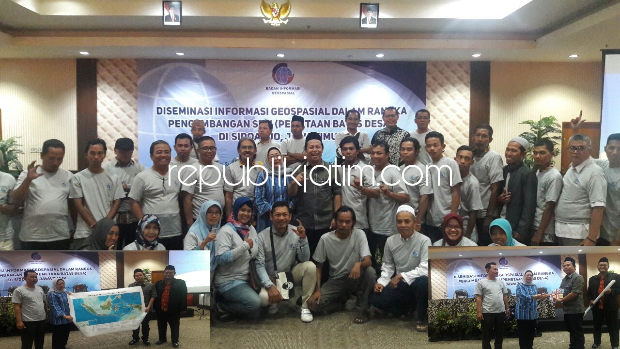 GEOSPASIAL - Wakil Ketua Komisi VII DPR RI, Syaikhul Islam bersama Sekretaris Utama Badan Informasi Geospasial, Titiek Suparwati memberikan pengarahan dan sosialisasi pentingnya peta dan batas desa di Hotel Halogen, Juanda, Sidoarjo, Selasa (20/03/2018).
